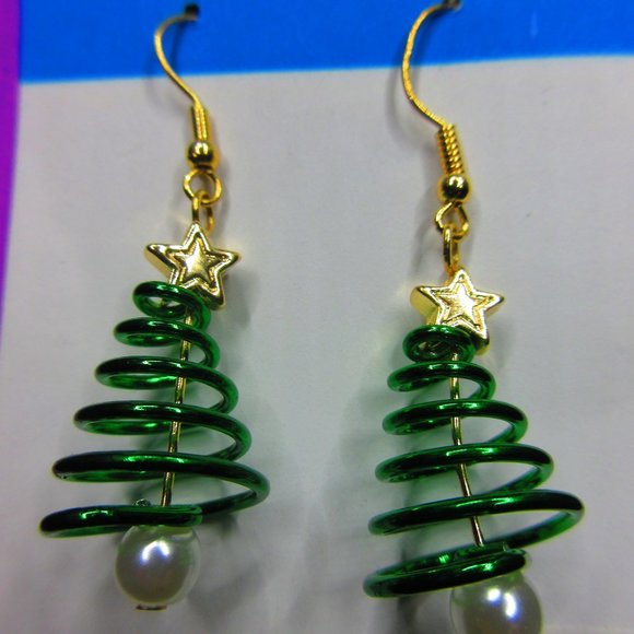 Christmas Tree Spiral Christmas Festive Dangle Earrings - Picture 2 of 3
